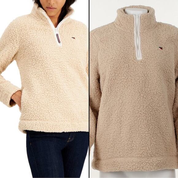 Tommy Hilfiger Sherpa Pull Over Teddy Jacket Tan Size XL - Picture 14 of 14